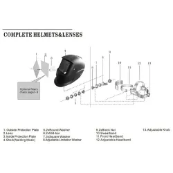 Welding helmet - auto darkening - solar battery operated - MIG TIG - DIN 4 - DIN 16 - red eagleHelmets