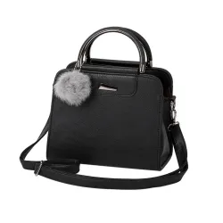 Vintage handbag - with shoulder strap - fur pom pom - leatherHandbags