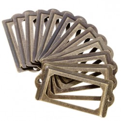 Schubladengriffe aus antikem Messing - Etikettenhalter - Metallrahmen - 12 Stück