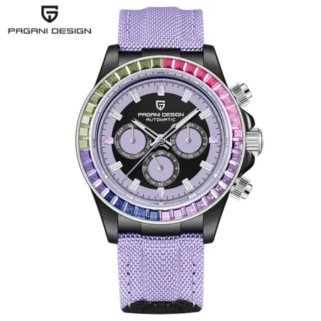 PAGANI DESIGN - mechanical / automatic watch - rainbow bezel - waterproof - leather / nylon strapWatches