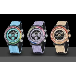 PAGANI DESIGN - mechanical / automatic watch - rainbow bezel - waterproof - leather / nylon strapWatches