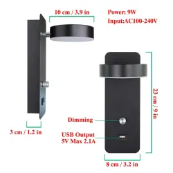 LED-Wandleuchte - dimmbar - drehbarer Kopf - USB-Aufladung - 9W