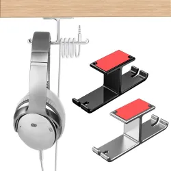 Headphone dual hanger - aluminum hook - under desk / wall mountedEar- & Headphones