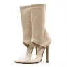 Sexy high heel sandals - with zipper - transparent strap - thin heel - stretch denimSandals