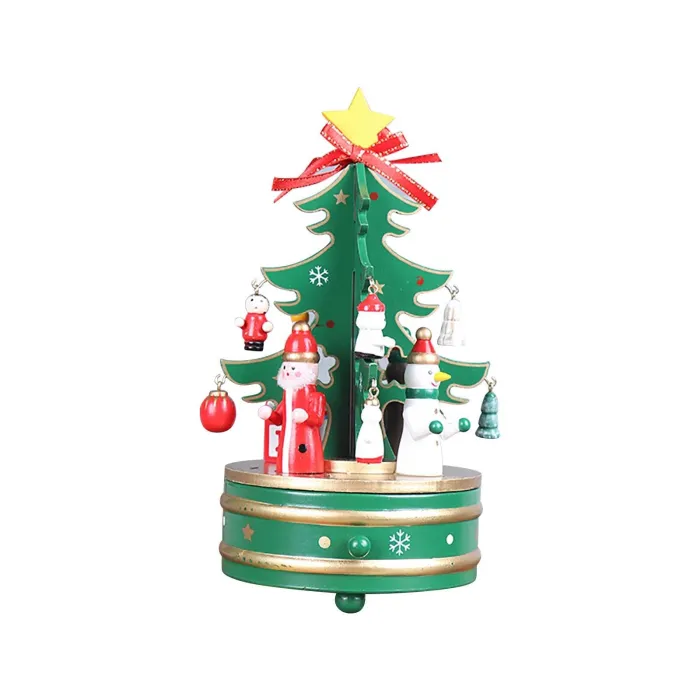 Drehbare Spieluhr aus Holz - Weihnachtsdekoration - Baumform