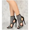 Sexy Sandaletten mit hohem Absatz - knöchellange Pumps - ausgehöhlt - mit Strasssteinen - Reißverschluss hinten