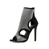 Sexy Sandaletten mit hohem Absatz - knöchellange Pumps - ausgehöhlt - mit Strasssteinen - Reißverschluss hinten