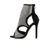 Sexy Sandaletten mit hohem Absatz - knöchellange Pumps - ausgehöhlt - mit Strasssteinen - Reißverschluss hinten