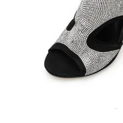 Sexy Sandaletten mit hohem Absatz - knöchellange Pumps - ausgehöhlt - mit Strasssteinen - Reißverschluss hinten