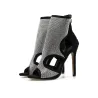 Sexy Sandaletten mit hohem Absatz - knöchellange Pumps - ausgehöhlt - mit Strasssteinen - Reißverschluss hinten