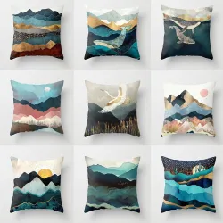 Dekorativer Kissenbezug - geometrische Berge / Sonne - 45 * 45 cm