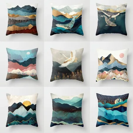 Decorative cushion cover - geometric mountains / sun - 45 * 45 cmCushion covers