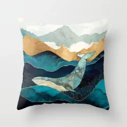 Dekorativer Kissenbezug - geometrische Berge / Sonne - 45 * 45 cm