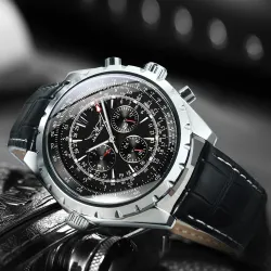 JARAGAR - automatic mechanical watch - 3 sub-dial - leather strapWatches