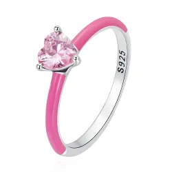 Rosa Zirkonherz / blauer quadratischer Zirkon - Ring aus 925er Sterlingsilber