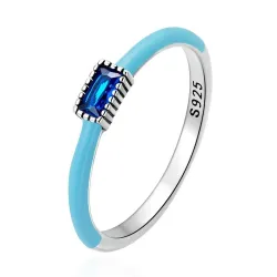 Rosa Zirkonherz / blauer quadratischer Zirkon - Ring aus 925er Sterlingsilber