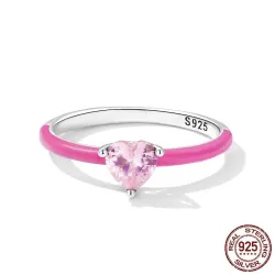 Rosa Zirkonherz / blauer quadratischer Zirkon - Ring aus 925er Sterlingsilber