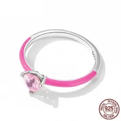 Rosa Zirkonherz / blauer quadratischer Zirkon - Ring aus 925er Sterlingsilber