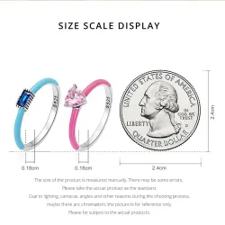 Rosa Zirkonherz / blauer quadratischer Zirkon - Ring aus 925er Sterlingsilber