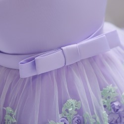Elegantes Mädchenkleid - Blumenchiffon - Reißverschluss - Schleife