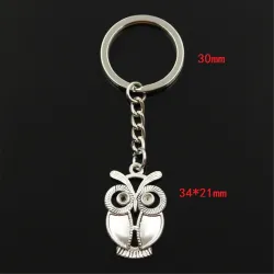 Vintage silver keychain - big eyes owlKeyrings