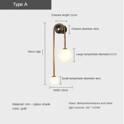 Modern wall lamp - double glass ball - gold iron - LED G9 - AC90-260VWall lights