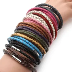 Echtes geflochtenes Leder - Armband mit Magnetverschluss