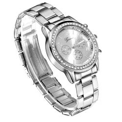 GENEVA - luxuriöse Edelstahluhr - mit Strass / Armband
