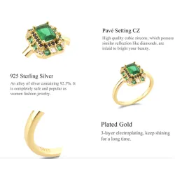 Luxuriöser Goldring - grüner Zirkonia - 925er Sterlingsilber