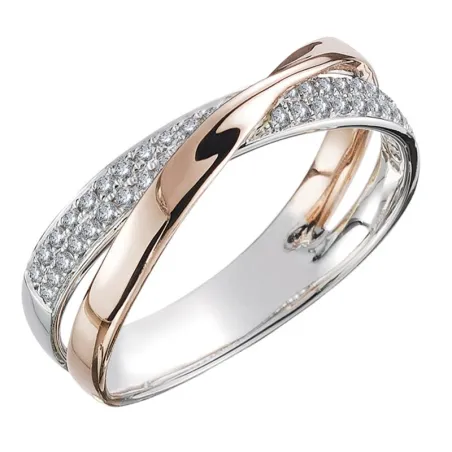 Eleganter Damenring - zweifarbig - X-Form - weißer Zirkonia