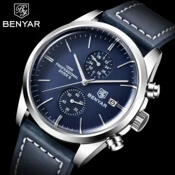 BENYAR – Sport-Quarzuhr – 100 m wasserdicht – Lederarmband