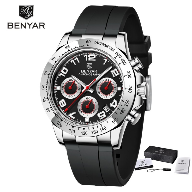 BENYAR - stainless steel watch - Quartz - chronograph - 30M waterproof - rubber strapWatches