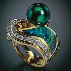Exklusiver Vintage-Ring - grüner Stein - Kristalle