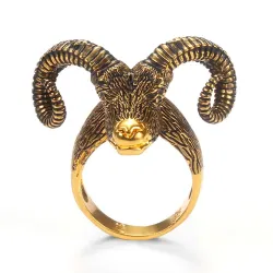 Großes Schafhorn - Ziegenkopf - Ring im Punk-Stil