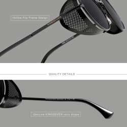 KINGSEVEN - runde Retro-Sonnenbrille - Steampunk-Stil - ausgehöhlter Klapprahmen