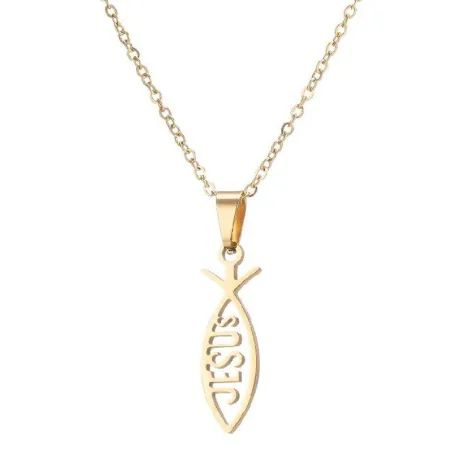 Fish shaped pendant / JESUS lettering - with necklaceNecklaces