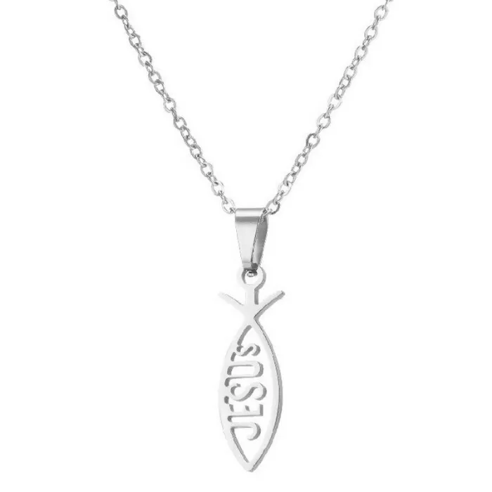 Fish shaped pendant / JESUS lettering - with necklaceNecklaces