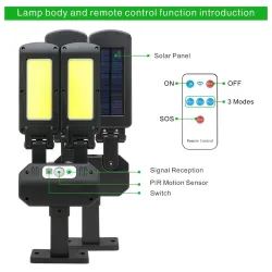 Solar street light - double-headed lamp - PIR motion sensor - waterproof - 200 COB - 3000mAhStreet lighting