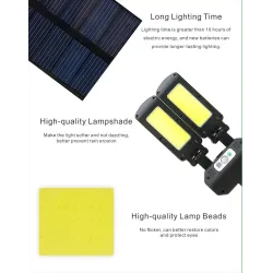 Solar street light - double-headed lamp - PIR motion sensor - waterproof - 200 COB - 3000mAhStreet lighting