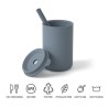 Trinkbecher aus Silikon für Kinder – Kalt-/Warmwasser – mit Strohhalm – auslaufsicher – BPA-frei – Tierdruck