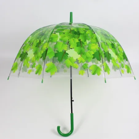Transparenter bunter Regenschirm - langer Griff - Ahornblätter