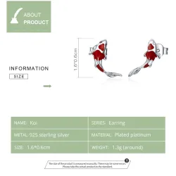 Roter Fisch Ohrringe - 925 Sterling Silber