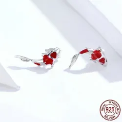 Roter Fisch Ohrringe - 925 Sterling Silber