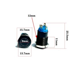 Schwarzer Druckschalter LED - wasserdicht - kurzzeitige Selbstrückstellung - 12 mm / 16 mm / 19 mm / 22 mm - 5 V / 12 V / 220 V