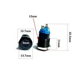 Schwarzer Druckschalter LED - wasserdicht - fest selbsthemmend - 12mm / 16mm / 19mm / 22mm - 5V / 12V / 220V