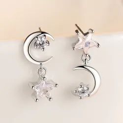 Star / moon asymmetric earrings - with crystalsEarrings