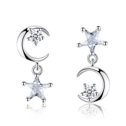 Star / moon asymmetric earrings - with crystalsEarrings