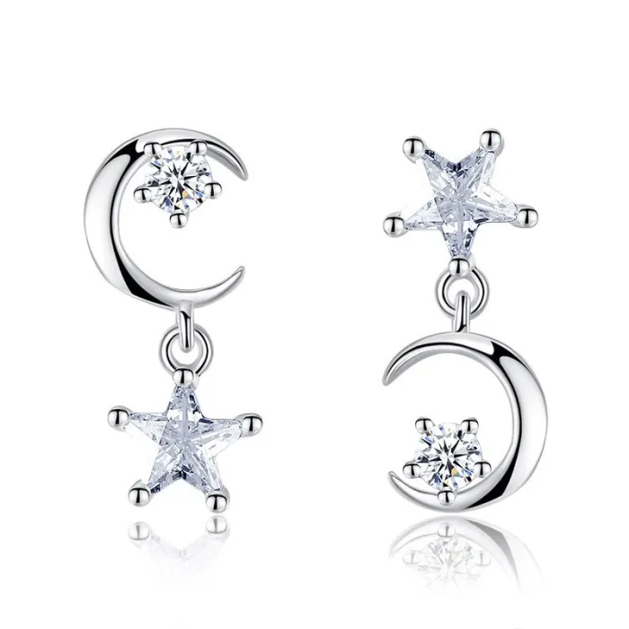 Star / moon asymmetric earrings - with crystalsEarrings