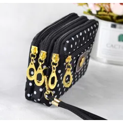 Small clutch bag - triple zipper - wrist strap - dots patternBags