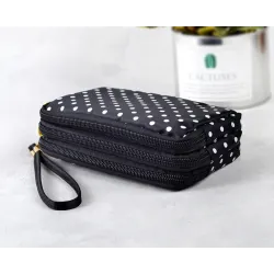 Small clutch bag - triple zipper - wrist strap - dots patternBags